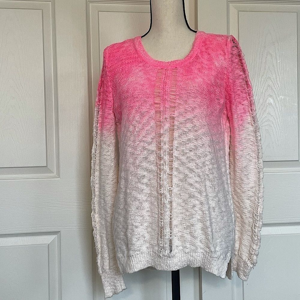 Topshop Neon Ombr Split Back Cotton Sweater, 8